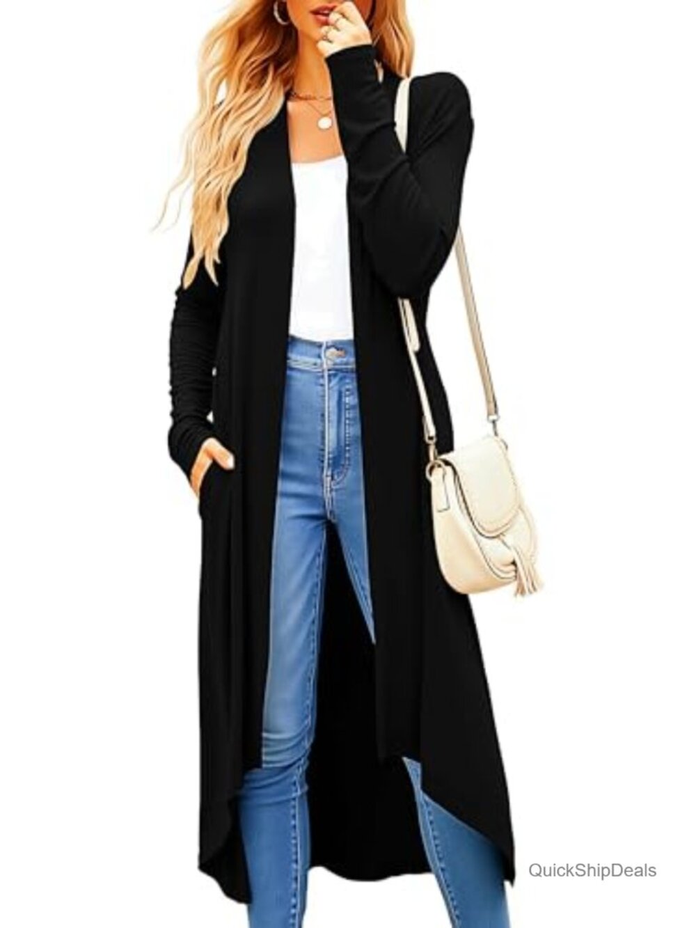 Womens Long Cardigan Duster Open Front Lightweight Viscose Spandex Maxi Sweater